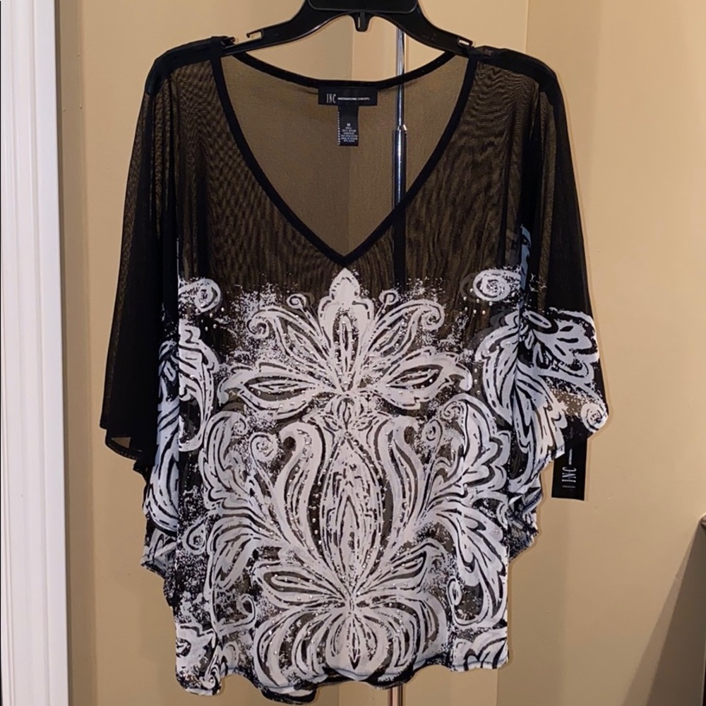 NWT INC sheer paisley blouse